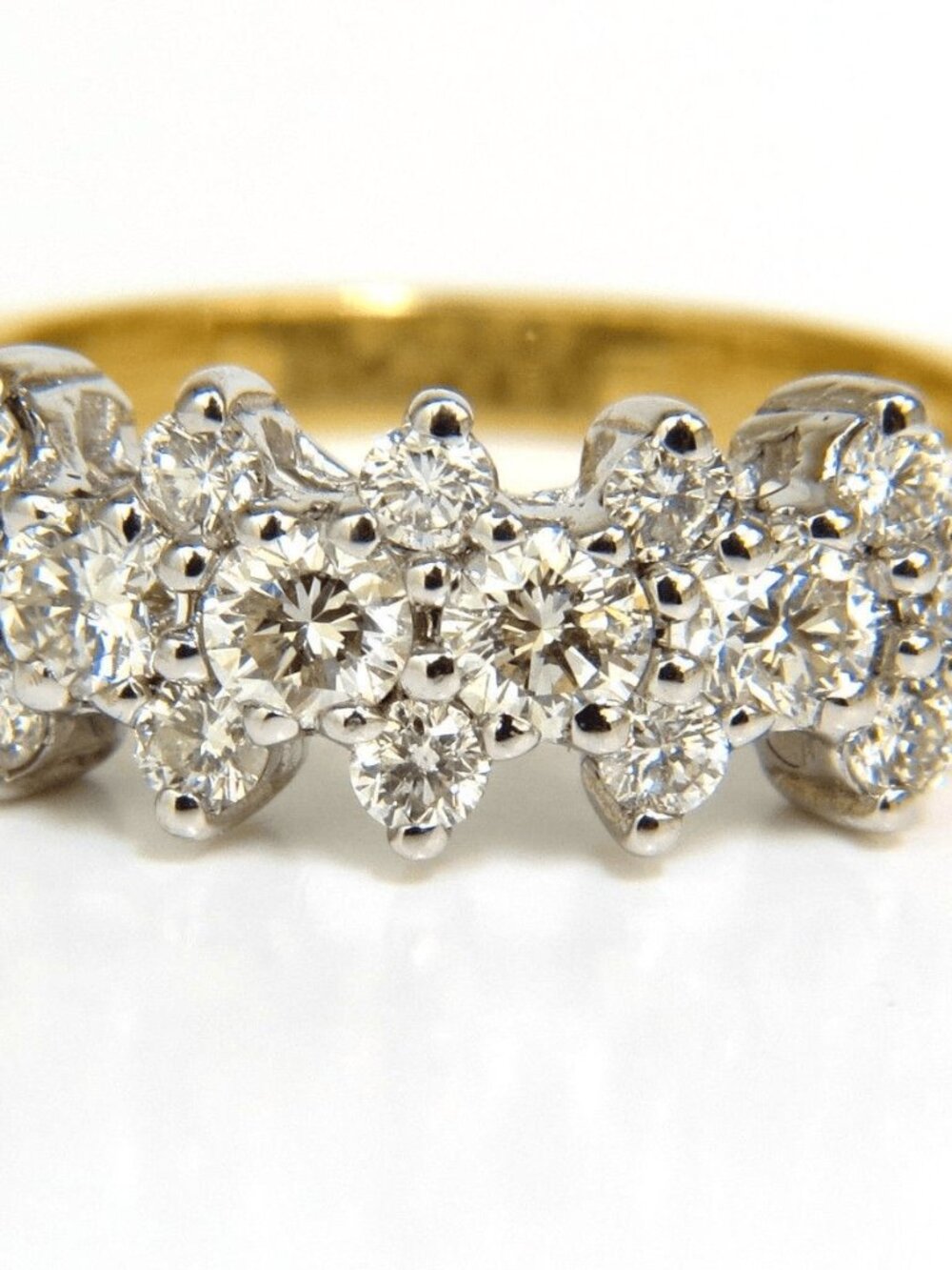 18KT GOLD 1.00CT NATURAL DIAMONDS CLUSTER BAND RING EXCELLENT CUTS*